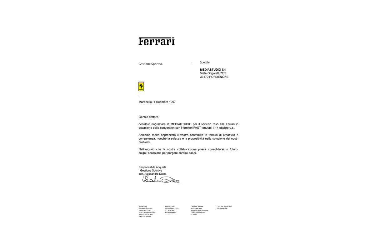 Per le attività svolte alla FERRARI Spa di Maranello (MO)